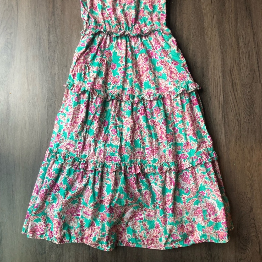 J.Crew Floral Tiered Poplin Midi Dress Women’s 4 Pink Green Floral Flowy - Picture 5 of 11